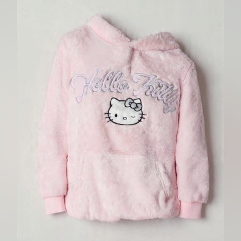 NWT Hello Kitty® Faux Fur Embroidered Hoodie - Pink - Picture 4 of 4